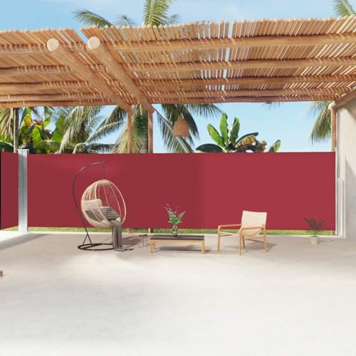 Holamys Store latéral extensible rouge pour jardin et terrasse, 200 x 1200 cm, résistant aux UV, imperméable, double brise-vue pour balcon et extérieur