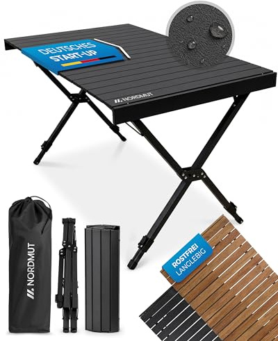 NORDMUT® Campingtisch klappbar – Hochwertiger Klapptisch Camping aus Aluminium – Rostfreier Campingtisch höhenverstellbar mit leichten Aufbau (Anthrazit, 110 x 70 cm)