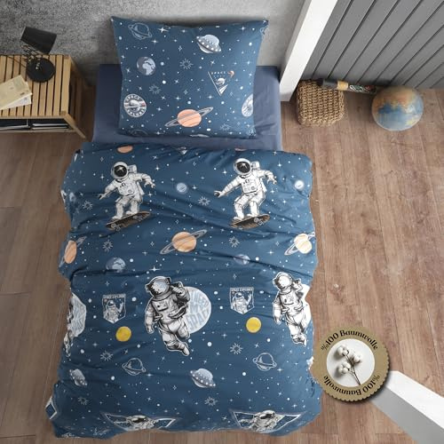 nordqueen Baby&Kinderbettwäsche Seersucker 100% Baumwolle Bettbezug aus Atmungsaktive, Weiche und Angenehme Schlafkomfort-ÖkoTex Zertifiziert (Galaxy, 135X200 cm)