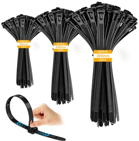 Colliers De Serrage Refermables,150 Pièce 150/200/300mm,RéSistants Aux Uv,Noirs.IdéAux Pour La Gestion Des CâBles,Le Jardinage,Le Bureau,La Maison,Les Ateliers Et Les Installations éLectriques