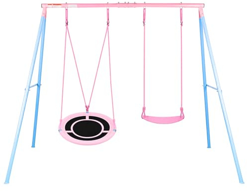 hotsizz Balancoire Extérieure, 207 x 179x 147cm balançoire Enfant 2 en 1, avec Une balancoire à nacelle et Une balançoire Classique, capacité maximale de Charge de 200 kg