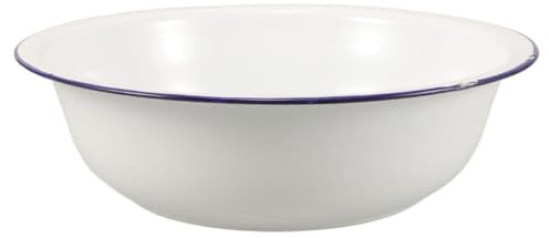 EXQUIMEUBLE Tazón Esmaltado Blanco de Cerámica Borde Azul para Mezclar y Servir Ensaladas o Sopas, para Uso en Cocina y Pedicura