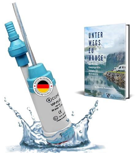 Comet VipPlus - Bomba de agua con válvula antirretorno (fija) + filtro con set de libro electrónico para camping, para autocaravanas, caravanas - bomba sumergible de 12 V