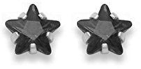Heather Needham Silver Black Cubic Zirconia Star Earrings - SIZE: TINY 4mm MUCH SMALLER THAN SHOWN. Gift boxed Back earrings 5760BKZ