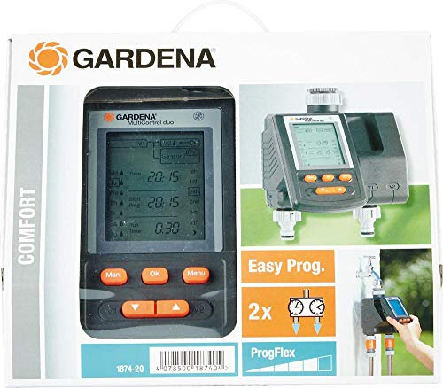 Computer per Irrigazione Gardena Multicontrol Duo: Controllo Automatico D'Irrigazione, Programmabile, Sino a 3 Irrigazioni Al Giorno (1874-20)