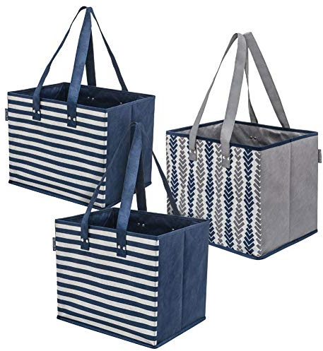 3 pièces Grande boîte à provisions pliable réversible Planet E par d'étang Assorted Blue