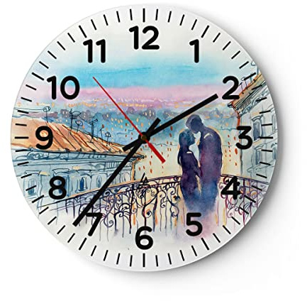 Horloge Murale Design Moderne Couple Amour Ville Pont 30x30cm Grand Pendule murale en verre Cuisine Salon Chambre Silencieuse Originale Wall Clock Décoration Murale Art Wall Decor C4AR30x30-2998