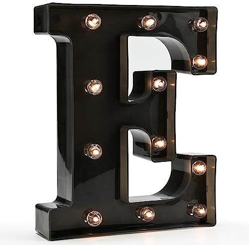 Light Up Black Alphabet Marquee Letters LED Lights Sign for Night Light Home Bar Christmas Lamp Birthday Party Wedding Decoration E