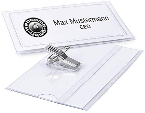 10 x Namensschilder Profi Namensschild-Halter Betriebsausweis Halter Ausweishalter mit Clip + Nadel 10 Stück