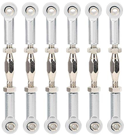 Tbest RC Pull Rod, 6Pcs Adjustable Servo Links Tie Rod Aluminum Alloy Turnbuckle Rod Linkage Set for RC Hobby Car Model(Silver),Small