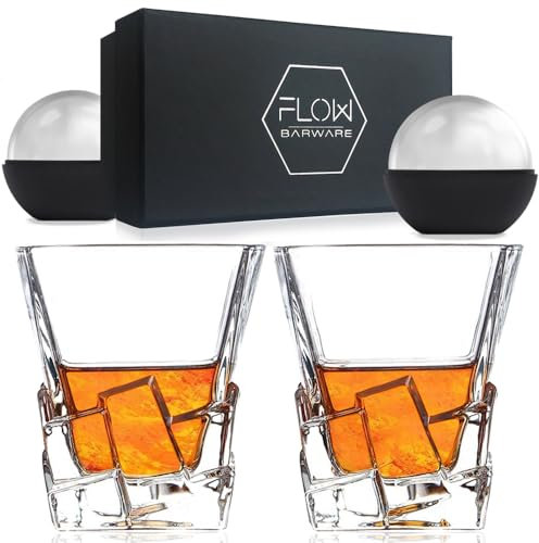 FLOW Barware Juego de 2 vasos de whisky Iceberg, juego de regalo de vasos de whisky para whisky escocés, Bourbon Gin & Tonic by