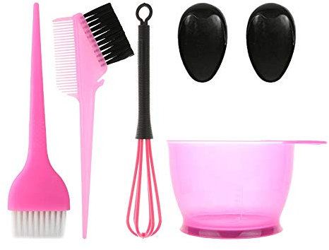 POFET 5-teiliges Haarfärbe-Set, Haarfärbepinsel und Schüssel-Set – inklusive Haartönungsschale, Färbepinsel, Ohrabdeckung und Färbemischer, Haartönungsapplikator (Rosa)