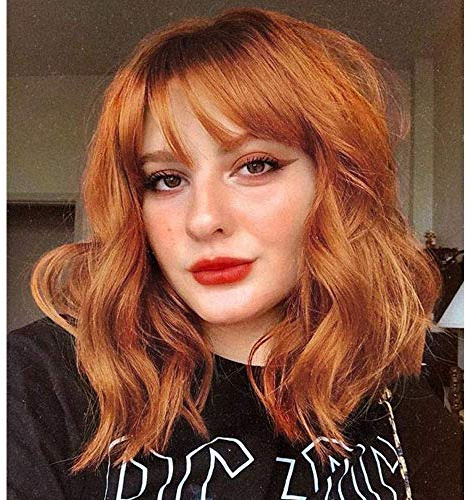 YEESHEDO Short Curly Orange Ingwer Bob Perücken für Frauen Synthetische Perücken mit Pony Natürliche Schlagzeile Hitzebeständige Cosplay Damen Perücke