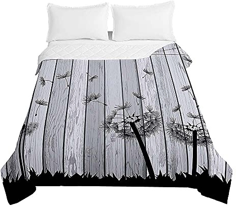 Chickw1 Tagesdecken Bettüberwurf, 3D Löwenzahn Drucken Sommer Tagesdecke mit Prägemuster Wohndecke aus Mikrofaser Bettdecke für Einzelbett Doppelbett oder Kinder (Grau,230x260cm)