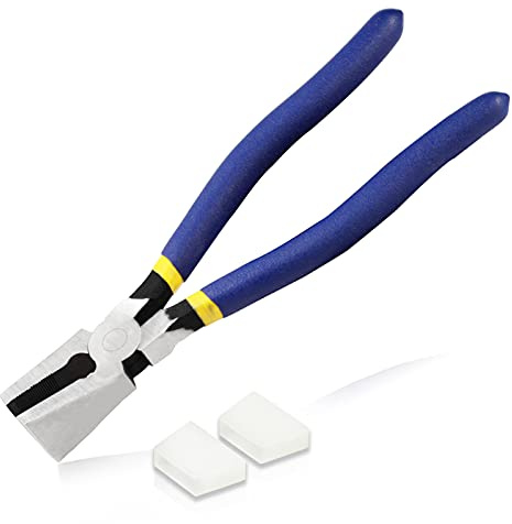 LEONTOOL 8 inches Glass Running Pliers Flat Jaws with Rubber Tips Key Fob Pliers Heavy Duty Glass Running Tool for Key Fob Hardware Install and Stained Glass Mosaics Tiles Mirror Cutting