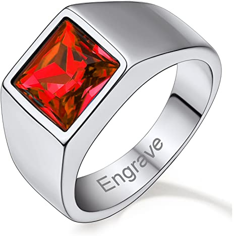 Custom4U Personalised Stainless Steel Mens Pinky Ring Birthstone Gemstone Signet Rings Gifts for Men