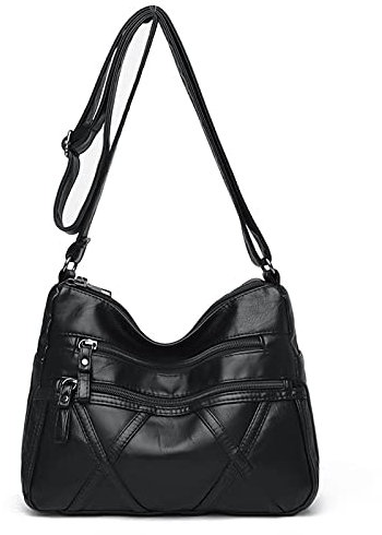 SENLUO Damen Große Umhängetasche PU Leder Messenger Crossbody Bag Mode Elegante Clutch Pochette (Schwarz), 25 cm x 11 cm x 19 cm