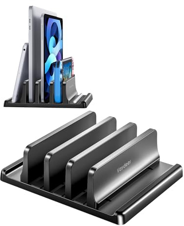 Vaydeer 3-Slot Vertical Laptop Stand Organizer, Laptop Storage Holder Made of Premium ABS Plastics 5 in 1 Design,Desktop Space-Saving Adjustable Desk Organizer for All MacBook/Chromebook/Surface