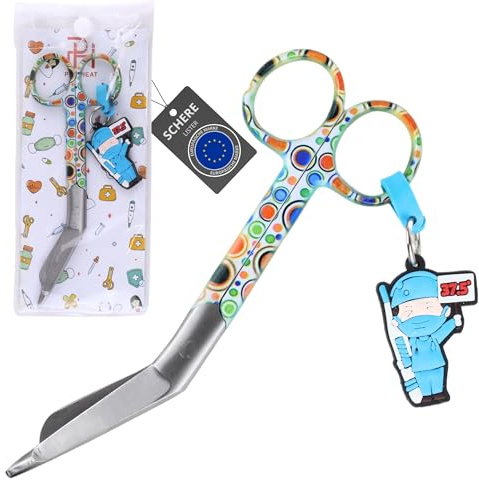 Ph Pro Heat Ciseaux Infirmier - Infirmiere Accessoires - Ciseaux Bout Rond pour Usage Professionnel ou Domestique - Materiel Infirmiere Acier Inoxidable -Ciseau Courbes pour Infirmière Points. | Infirmiere Accessoires en Acier Inoxidable.