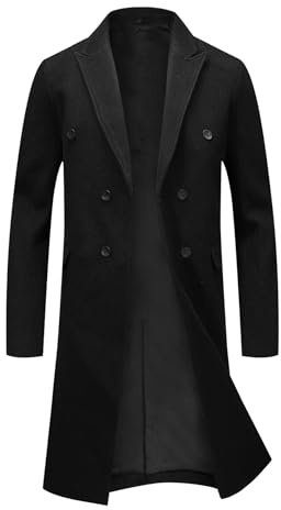 Allthemen Vinterkappa herr knälång dubbelknäppt ullrock vinter herrock lång slim fit rockar svart business, svart, XXL