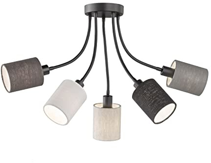 Fischer & Honsel|Spotleuchte, Koi | sandschwarz| 5x Stoffschirme Leinen sandf., weiß, hellgrau, grau, schwarz|innen weiß| D: 60 cm | A: 35 cm| 5x E14 max. 10 Watt exkl. LM.