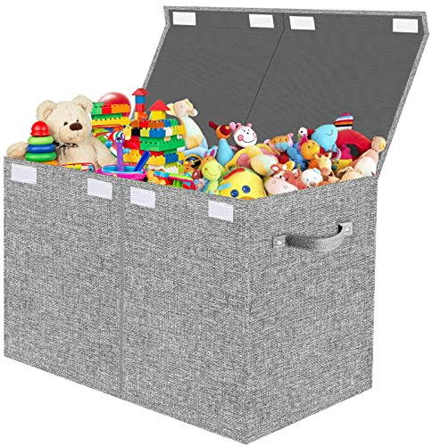 VERONLY Aufbewahrungsbox Spielzeugkiste mit Deckel Kinder - Aufbewahrungsboxen 83L Faltbar Aufbewahrung mit Griffen Groß für Kinderzimmer Kleidung Bücher Schlafzimmer(Hellgrau)