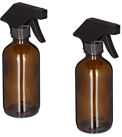 Relaxdays Spray Vide en Verre, Lot de 2, 230 ML, Jet Puissant et Large Brume, pour Cheveux ou Jardin, Marron