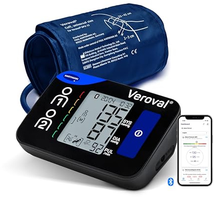 Veroval Compact + Braccio Misuratore di Pressione Arteriosa da Braccio, Fibrillazione Atriale, Battito Cardiaco Irregolare, Sistema Automatico di Tripla Misurazione, Bluetooth