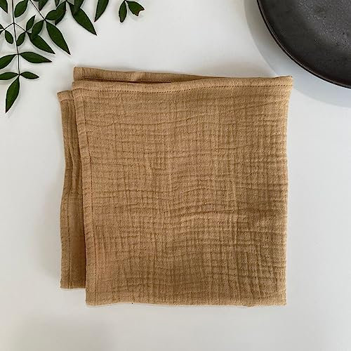 Hava Kolari Leinenservietten Stoffservietten 100% Baumwolle 40 x 40 cm Naturleinen 4er-Set weich, haltbar, für Home Küche Esstisch Tischdekoration Abendessen Cafe Restaurant (Hellbraun)