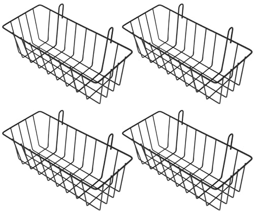 ZUDKSUY 4 Pcs Gridwall Accessories 9x4x3 Hanging Basket Wall Mounted Grid Plate Wire Basket for Kitchen Grid Plate Wall Mounted Storage Basket Black Metal Hanging Basket Organizer