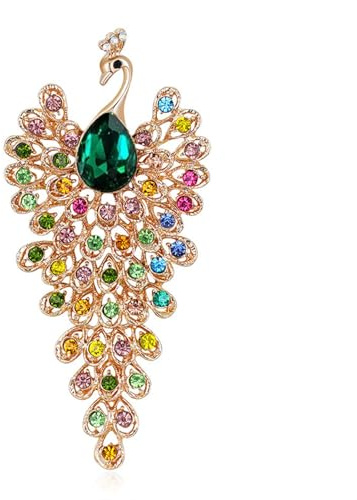 Yudisho Vintage Gold Kristall Pfau Broschen für Frauen Smaragd Wunderschöne Pfau Kristall Strass Broschen für Hochzeit/Party/Blumenstrauß