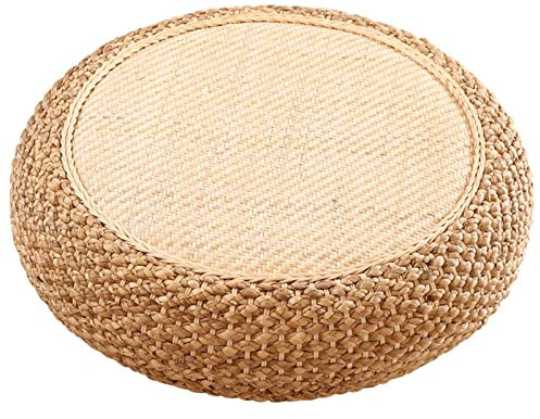 Stroh-Rattan-Kissen, handgefertigt, für Bodensitze, Pouf-Matte, japanischer Webstil, Rattan-Futon, rundes Kissen, atmungsaktives Strohkissen für Yoga-Matte, weiches Pouf-Bodenkissen/Primärf