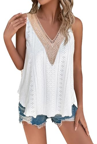 Damen Sommer Casual Tank Top Ärmellose Oberteile Sommermode Scoop-Ausschnitt Shirt Spaghetti Cami Blusen Blusentop Strand Sexy Vest Top Bluse Tanktop Damen Sport