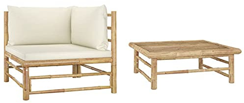 Faroom Gartenlounge Set Bambus Lounge Gartenmöbel Set Loungemöbel Set Bambus Balkon Lounge Sofa Outdoor Balkonmöbel Kleiner Gartengarnitur Sofagarnitur Weiß 2-tlg-Type-95