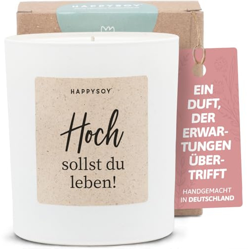 Geschenke zum Geburtstag - Duftkerze mit Spruch - Geburtstagsgeschenk, Happy birthday, Geburtstagskerze, Sprüche - Handgemachte Kerze - Sojawachs - Weiß