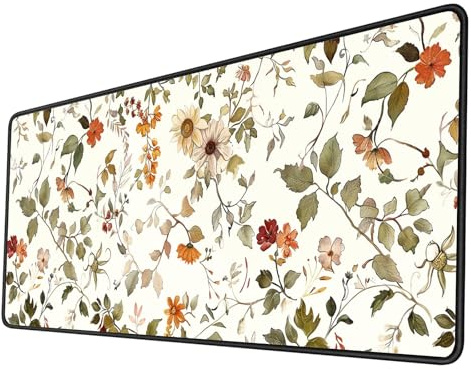 Gaming Tapis de Souris XXL 1200x400x3mm Tapis Souris Fleurs Blanches Tapis de Souris Gaming Accessoire avec Base en Caoutchouc Antidérapant Surface, Imperméable Tapis Bureau, Decoration Chambre Home