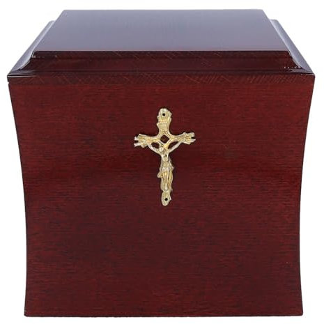 Caja de madera para cenizas, urna moderna religiosa, urna de cremación de caoba católica con cruz, urna funeraria de madera para cenizas humanas (placa conmemorativa NO)