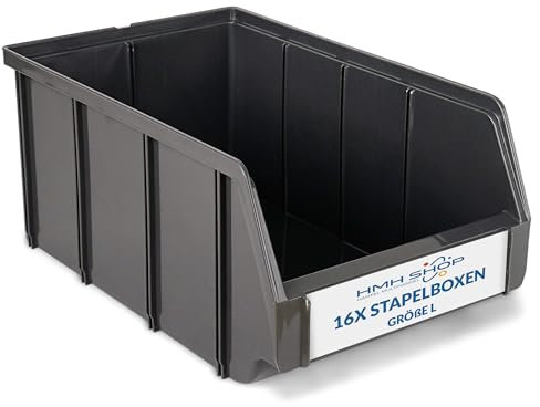 16x Stapelboxen Größe L Werkstatt Garage Keller Sichtlagerboxen 335x209x152mm Lagerboxen ANTHRAZIT Sichtlagerkästen Kleinteile Aufbewahrung