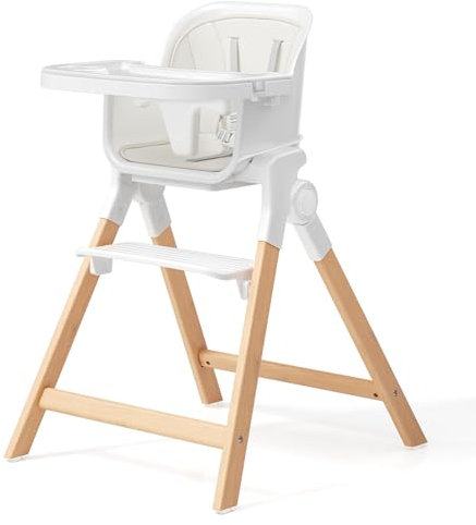 Hochstuhl Baby Klappbar Kinderstuhl Mitwachsender Kinderhochstuhl mit Spielbügel Sitzerhöhung und Barhocker (Weiß)