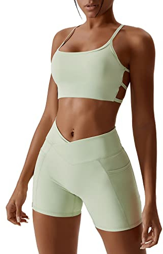 OBEEII Damen Sportanz�ge Jogginganzug Sport Sets 2 Teilig Workout Outfit Set Sports BH und Leggings Fitness Kleidung Set Gym Laufen Tennis Yoga Set Gr�n S