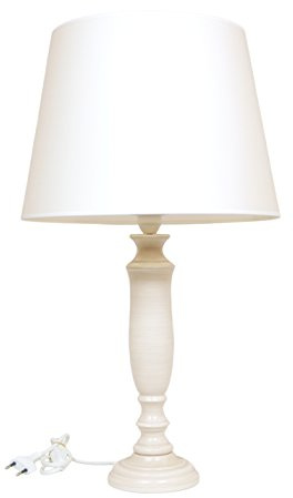 LIGUORO SHOP Lampada Lume Da Tavolo Abatjour Con Base In Legno Color Avorio e Paralume Color bianco In Cotone. (Lampada Grande 60 cm)
