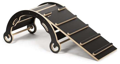 Need Sleep Leo Kletterbogen mit Rutsche für Kinder Klettergerüst Indoor ab 1 Jahr MDF Kinderwippe Holz Wippe Montessori Spielbogen Holzspielzeug Klettern Balance Kinder (Schwarz, M)