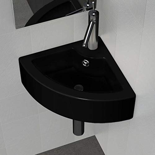 ShGaxin Lavabo con rebosadero, Lavabo sobre Encimera, Lavabo Baño, Muebles De Baño, Mueble Lavabo, 45x32x12,5 cm Negro