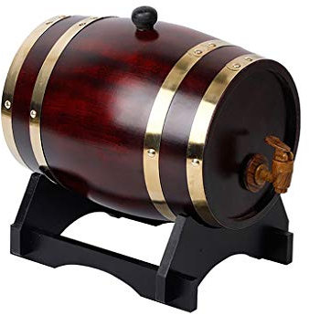 HPTHLY Weinfass, braunes Weinfass aus Eichenholz mit Ständer, Wein-Whiskey-Lagerfass für Bier, Whiskey, Rum, Portwein, zur Lagerung von Wein und Spirituosen, Weinregal zum Versenden, 20 l
