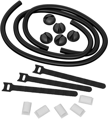 D-Line Cable Tidy Kit, 4-in-1 Cable Management Set, Desk, TV, Gaming Setup Wire Organiser - Includes: 2X Cable Sleeves (1m), 5X Cable Clips, 3X Reusable Cable Ties, 5X Cable Bases
