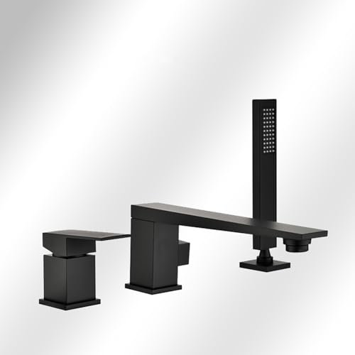 XJTNLB Rubinetteria Bordo Vasca 3 Fori Rubinetto Vasca da Bagno con Doccetta Nero Rotazione a 360° Miscelatore Doccia con Deviatore