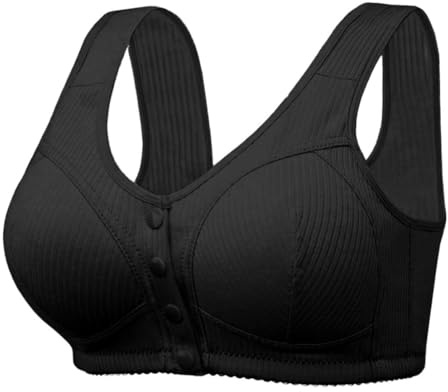 PrinStory Ribbed Bras For Women Front Closure No Underwire Comfort Senior Wireless Snap Closing Bra