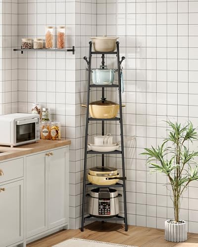 CHOEZON Pot Racks, 6-Tier Cookware Stand, Triangle Shelf Storage Tower for Kitchen, Pans Pots Storage Rack, Metal Wire Shelf Organizer, Corner Shelf, for Kitchen, Living Room, Black DTPR15BB