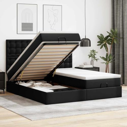 MOBCANT Ottoman-Bett mit Matratzen, Bett Betten Polsterbett Familienbett Geeignet für Schulen Schlafzimmer Gästezimmer Hotel Schwarz 180x200 cm Kunstleder