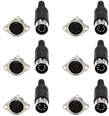 eMagTech 6 Unidades Adaptador de Conector Macho DIN Hembra de 7 Pines para Montaje en Panel de Soldadura para Se?ales de V¨ªdeo de Equipos Digitales.